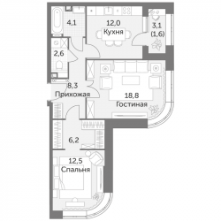 Двухкомнатная квартира 66.1 м²